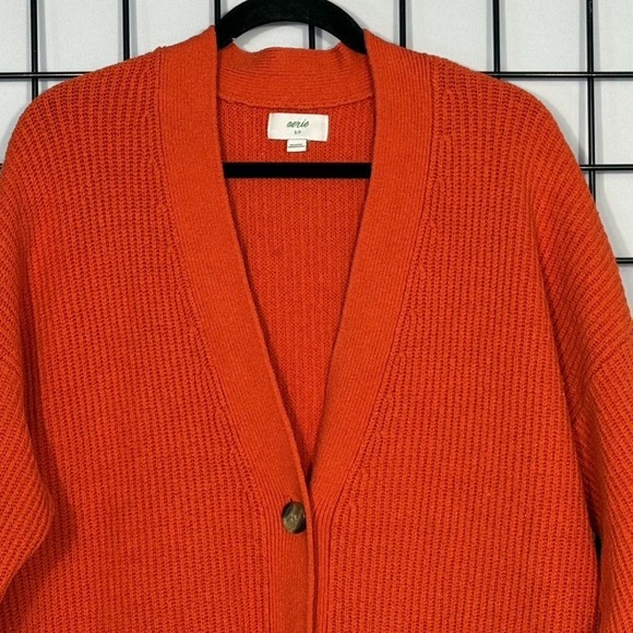 Aerie Oversized Cardigan‎ Sweater Womens Small Orange Academia Boyfriend Fall - Picture 2 of 12
